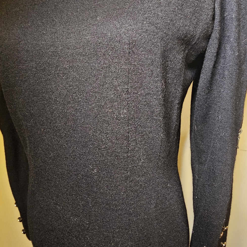 Vintage 80s Wool Black Dress - Womens Size S - Wool Dark Academia Deadstock Glam - Picture 4 of 14